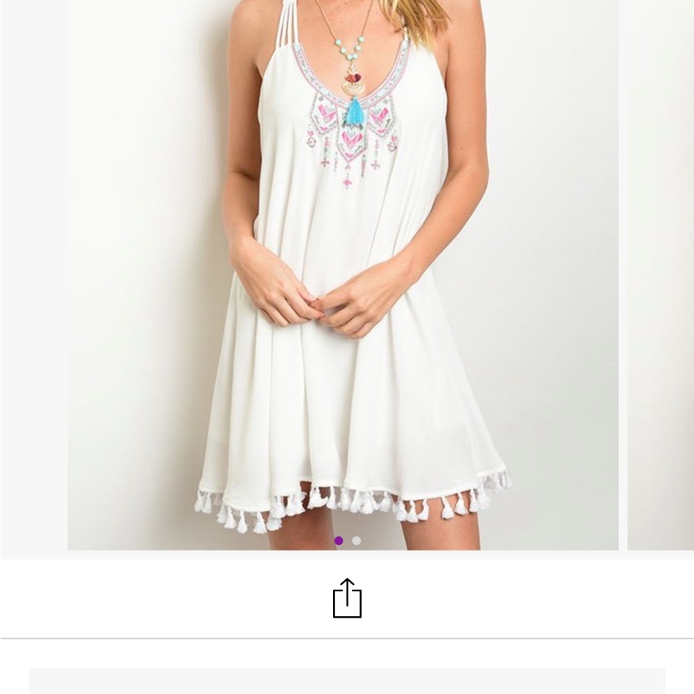 White Embroidered Tassel Dress